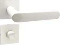 DOMINO Türgriff Drückergarnitur WC - Badezimmer Set | quadratische Rosette | für Badezimmertüren | Set WC - Rosetten-Garnitur | Türbeschläge aus Aluminium  |Weiß Türdrückergarnitur | DENVER-QR SLIM WHITE