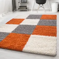 Carpetsale24 Hochflor Teppich Shaggy Karo Design Weich Teppich Wohnzimmer Flauschig Grösse 60x110 cm