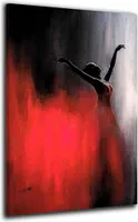 Ballerina mit rotem Kleid Abstrakt Leinwandbild Wandbild Deko Kunst XL: 60x90x2cm