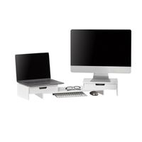 SoBuy BBF04-W Design Monitorerhöhung für 2 Monitore Bildschirmständer Schreibtischaufsatz mit 2 Schubladen Weiß BHT ca.: 60-107x11x22cm
