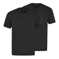 hajo Herren T-Shirt, 2er Pack - Basic, Kurzarm, V-Ausschnitt, Baumwolle, uni Schwarz XL