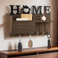 Schlüsselbrett, mit 7 Schlüsselhaken, Schlüsselhalter aus Holz, Hängend, Schlüsselablage, Dekorative Schlüsselbrett mit Briefkasten, für Eingang
