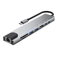 8-IN-1 USB C Hub Typ-C Dockingstation Multiport Adapter mit 4K HD RJ45 Ethernet USB 3 PD Ladeanschluss SD TF Kartenleser Kompatibel mit MacBook Chromebook Matebook