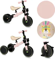 MoMi LORIS Kinder Laufrad 4in1 - Dreirad mit Pedalen, Sattelverstellung, Rutschfeste Griffe, Rosa