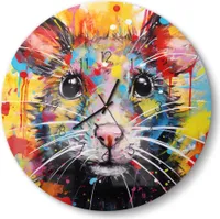 DEQOART Glasuhr Ø50 cm Zahlen 'Maus im Farbrausch' Wanduhr Glas Uhr Design leise Küchenuhr