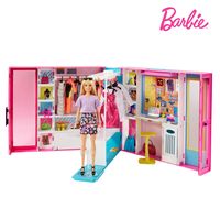 Barbie Traum Kleiderschrank ausklappbar mit Puppe, Zubehör und Puppen-Kleidung