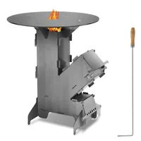 Hengda Raketenofen Raketenofen mit Feuerstellen-Poker für Camping Dutch Oven Campingkocher Rocket Stove Grillen Hobo Holzofen Feuerplatte 50cm