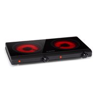 Klarstein Cookbuddy Doppelkochfeld, 2400W, Infrarot, Glaskeramik, mobile Kochplatte, 2 x 18 cm (Ø) Kochzone, 5 Temperaturstufen, Überhitzungsschutz, Elektrisch, Camping-Kochfeld, Edelstahl, Schwarz