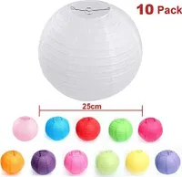 10 Stuecke Papier Laterne Lampions 10" (25 cm) Weiß, rund Lampenschirm Dekoration Papierlaterne fuer Hochzeit Geburtstag Party Garten