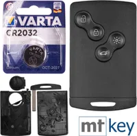 Autoschlüssel Karte Funk Fernbedienung Austausch Gehäuse mit 4 Tasten + Notschlüssel Rohling + Batterie kompatibel mit Renault Clio Captur Laguna III Koleos Megane Scenic III