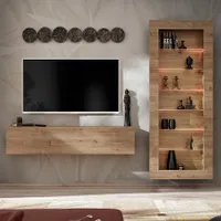 Komodee Wohnwände TV-Möbelset Como, Eiche - Honigtrüffel, 211 x 178 x 23 cm, mit LED RGB
