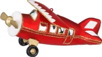 Christbaumschmuck Glas Flugzeug mit Propeller 12cm rot