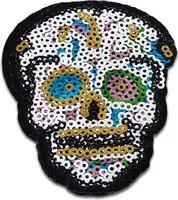 Totenkopf Mit Pailletten - Aufnäher, Bügelbild, Aufbügler, Applikationen, Patches, Flicken, Zum Aufbügeln, Größe: 7,5 x 5,9 cm