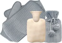qiangzhipow 3 teiliges Set Wärmflasche mit Bezug, 1L Wärmflaschengürtel, Gummi Wärmflaschen zur Schmerzlinderung für Nacken, Schulter, Rücken, Hellgrau