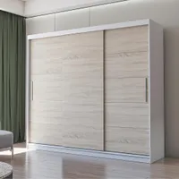 Schwebetürenschrank Kleiderschrank Schrank 250cm Weiß/Sonoma ohne Spiegel mit LED-Beleuchtung Alba