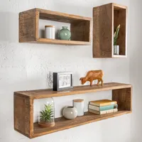 Massives Wandregal 3er Set HEMINGWAY 94cm braun aus Mangoholz