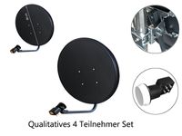 SAT Anlage 80cm anthrazit dunkelgrau Satellitenschüssel Spiegel Antenne für 4 Teilnehmer Quad LNB HDTV UHD 4K