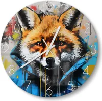 DEQOART Glasuhr Ø30 cm Zahlen 'Urbaner Fuchsstil' Wanduhr Glas Uhr Design leise Küchenuhr