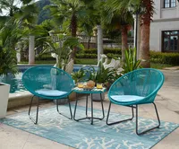 Möbilia Garten Sitzgruppe 5-tlg aus Polyrattan | 2 Stühle inkl. Sitzkissen | Beistelltisch B 51 x T 51 x H 50 cm | türkis-hellblau | 10020006 | Serie GARTEN