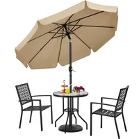 Yaheetech Sonnenschirm mit Volant Φ 267,5cm Kippbarer Gartenschirm UV-schutz Kurbelschirm Stabile 8 Rippen Sonnenschutz Knickbar Marktschirm Hellbraun