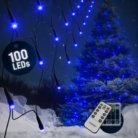 MONZANA® Lichterkette 100 LED Netzlichterkette Außen Innen Batterie 8 Modi Lichtervorhang Deko Weihnachten Beleuchtung Blau