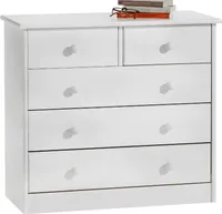 Kommode, schöne Anrichte mit 5 Schubladen, praktisches Sideboard aus massiver Kiefer in weiß, zeitlose Schubladenkommode mit Holzgriffe