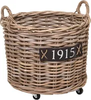 VIVANNO Kaminholzkorb Rattan ARRIBA Rund, Natur geflochten - 50x42 cm