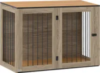 PawHut klecový nábytek pro psy, přepravka pro psy s dvířky a oknem, boční stolek pro domácnost, psí bouda pro velké psy do 30 kg, ocel, 106 x 60 x 76 cm, dubový odstín
