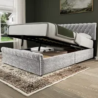 Flieks Doppelbett Polsterbett 90x200cm Boxspringbett Massivholzbett mit Lattenrost und Stauraum, Funktionsbett Stauraumbett Schneeflockensamt