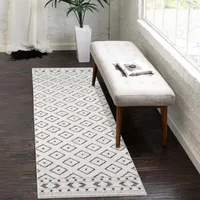 Kurzflor Teppich-Läufer Grau, Creme - 80x300 cm - Flur-Teppiche 3D-Effekt - Raute-Muster