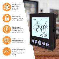 Digital Thermostat C16 schwarz, für elektrische und wassergeführte Fußbodenheizung, programmierbare Heizungssteuerung