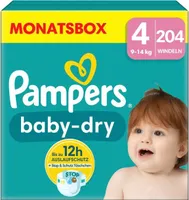 Pampers® Windeln baby-dry™ Monatsbox Größe Gr.4 (9-14 kg) für Babys und Kleinkinder (4-18 Monate), 204 St.