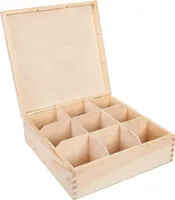 Teebox aus natürlichem Kiefernholz - Teekiste mit 9 Fächer und Deckel - Teebox - Teekasten - HolzBox - Unbehandelt - Tee-Organizer