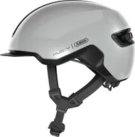 ABUS Urban Helm HUD-Y - mit magnetischem, aufladbarem LED-Rücklicht & Magnetverschluss - cooler Fahrradhelm für den Alltag - für Damen und Herren - Grau Glänzend, Größe M