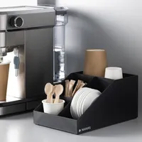 Navaris Kaffee Spender Organizer - Aufbewahrung von Zubehör - Kaffeebar für u.a. Zucker Milch Servietten Kapseln - Kaffeestation 4 Fächer schwarz