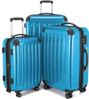 HAUPTSTADTKOFFER - Alex - Koffer-Set 3-teilig, Rollkoffer Trolleys 4 Rollen mit Erweiterung, Handgepäck und Check-In Gepäck für jede Reiseart, TSA,Cyanblau