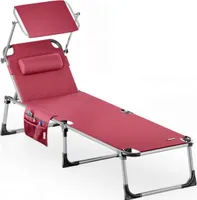 CASARIA® Sonnenliege klappbar 180kg belastbar abnehmbare Seitentasche Wetterfest mit Dach Kopfkissen Gartenliege leicht Alu Sonnenliege Liegestuhl Rot