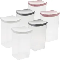 6er Set, Vorratsbehälter 2l mit Deckel Schüttdosen transparent, Müsllidosen, Höhe:20 cm, Breite: 12,5 cm, Tiefe: 11.5 cm