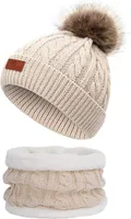 Baby Mütze Schal Set Mädchen Jungen Warm Fellbommel Beanie Hüte