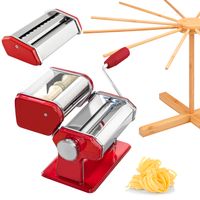 bremermann Nudelmaschine für Spaghetti, Pasta, Ravioli und Lasagne inkl. Nudeltrocker aus Bambus als Set, rot