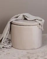 Dunken Pouf, Hocker mit Aufbewahrung Ø51cm Velour beige.