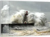 DEQORI Küchenrückwand Glas 60x40 cm 'Leuchtturm bei Sturmflut' Spritzschutz Bad Rückwand