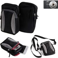 K-S-Trade Fototasche kompatibel mit Sony Cyber-shot DSC-W810 Gürtel-Tasche Holster Umhänge Tasche Kameratasche, schwarz-grau Brust-Beutel