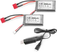 2 kusy dobíjacích lipo batérií 7,4 V 1000 mAh s T zástrčkou pre 18859 18858 Q902 35-DJ03 s RC USB nabíjačkou