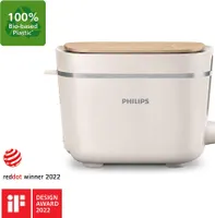 Philips Toaster Eco Conscious Edition, 2 Toastschlitze, Brötchenaufsatz, 8 Stufen, Auftaufunktion, Weiß (HD2640/10)