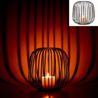 Marrakesch Skandinavische Deko Teelichthalter Salio Schwarz rund aus Metall | Windlicht als Frühling Wohnzimmer Tisch Deko | Exquisite Kerzenständer für Teelichter als Dekoration