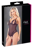 Cottelli LINGERIE - Sexy síťované body s jemnou krajkou bez rozkroku L