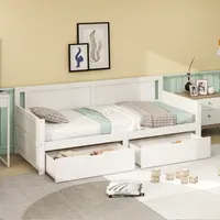 Flieks Klassisches Bett Holzbett mit 2 Schubladen, Schlafsofa Sofabett mit Lattenrost, Tagesbett Gästebett Einzelbett Jugendbett mit Rückenlehne, Weiß