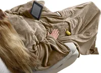 Kuscheldecke Ärmeldecke TV-Decke 170x200 cm XXL mit Taschen und Ärmeln Taupe