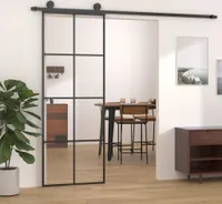 Ankonbej Schiebetür Schwarz 76x205 cm ESG Glas und Aluminium
